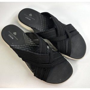 Clarks Women's Mira Isle Slide Sandal Black Textile Lining Women Sz US 8 EUR 39